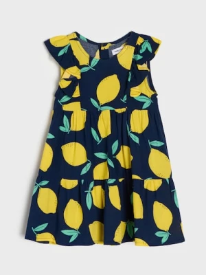 Sinsay - Wiskozowa sukienka w cytryny - granatowy