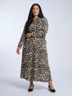 Sinsay - Wiskozowa sukienka w lisciasty wzór z wiązaniem w talii Plus Size - wielobarwny