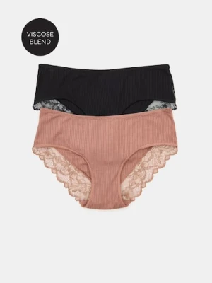 Sinsay - Wiskozowe majtki hipster z koronką 2 pack - wielobarwny