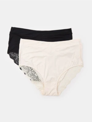 Sinsay - Wiskozowe majtki hipster z wysokim stanem 2 pack - kremowy