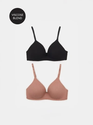 Sinsay - Wiskozowe prążkowane biustonosze bez fiszbin 2 pack - wielobarwny