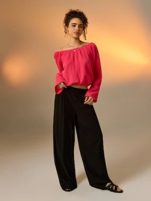 Sinsay - Wiskozowe spodnie wide leg - czarny