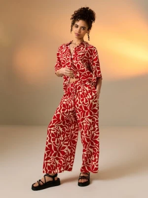 Sinsay - Wiskozowe spodnie wide leg - czerwony