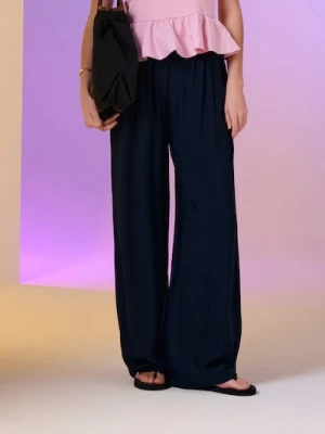 Sinsay - Wiskozowe spodnie wide leg - granatowy