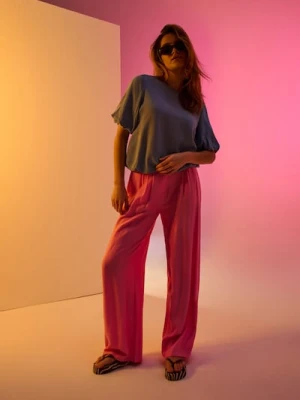 Sinsay - Wiskozowe spodnie wide leg - różowy