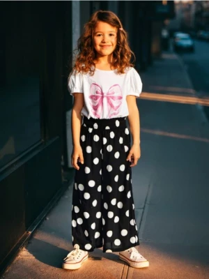 Sinsay - Wiskozowe spodnie wide leg w grochy - czarny