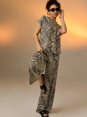 Sinsay - Wiskozowe spodnie wide leg z abstrakcyjnym wzorem - wielobarwny