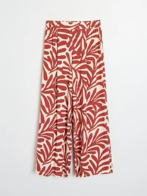 Sinsay - Wiskozowe spodnie wide leg z abstrakcyjnym wzorem - żółty