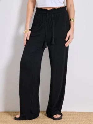 Sinsay - Wiskozowe spodnie wide leg z ozdobnym wiązaniem - czarny
