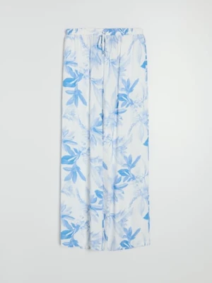 Sinsay - Wiskozowe spodnie wide leg ze wzorem kwiatowym - niebieski