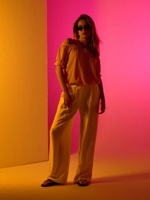 Sinsay - Wiskozowe spodnie wide leg - żółty