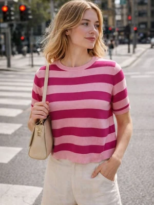 Sinsay - Wiskozowy sweter w paski - różowy