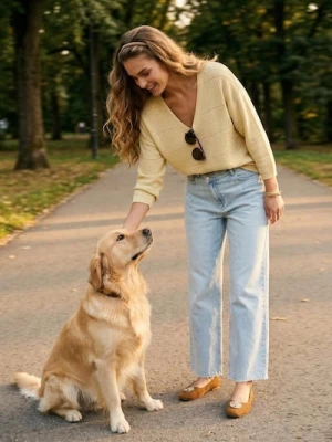 Sinsay - Wiskozowy sweter z dekoltem V - złoty