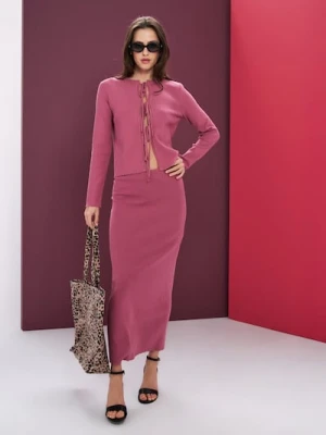 Sinsay - Wiskozowy sweter z ozdobnymi wiązaniami - różowy