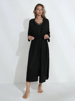 Sinsay - Wiskozowy szlafrok z koronkowym wykończeniem - czarny