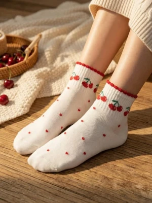 Sinsay - Wysokie skarpetki z motywem wiśni 4 pack - kremowy