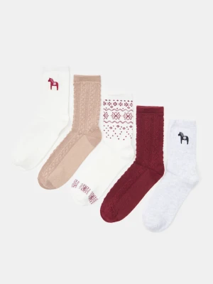 Sinsay - Wysokie skarpety z motywem świątecznym 5 pack - wielobarwny
