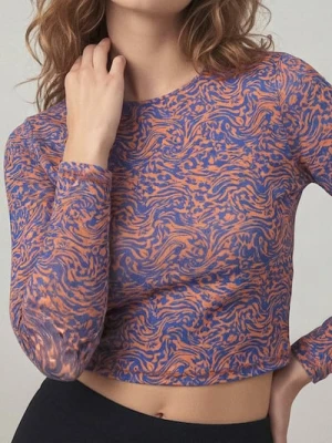 Sinsay - Wzorzysta bluzka typu crop z długim rękawem - wielobarwny