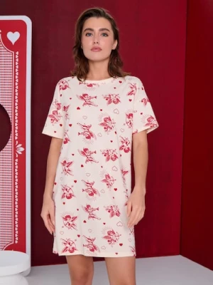 Sinsay - Wzorzysta koszula nocna z bawełny - kremowy