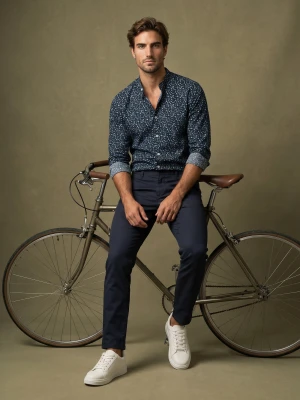 Sinsay - Wzorzysta koszula slim fit - granatowy