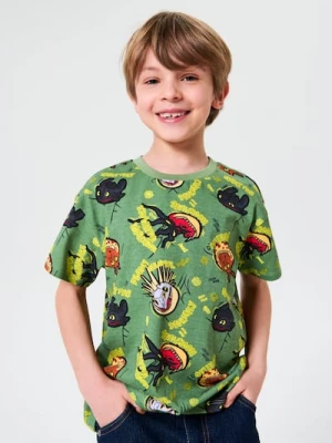 Sinsay - Wzorzysta koszulka How to train your dragon - green spruce