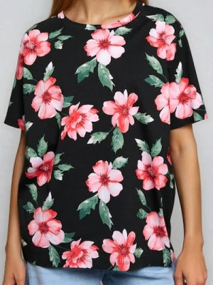 Sinsay - Wzorzysta koszulka z krótkim rękawem - czarny