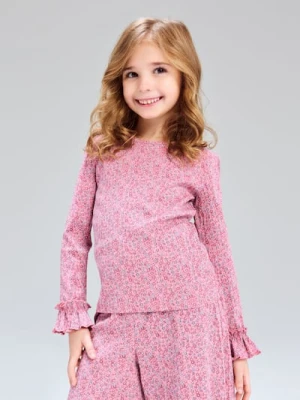 Sinsay - Wzorzysta koszulka z ozdobnymi falbankami - różowy