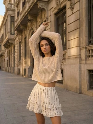 Sinsay - Wzorzysta spódnica mini z falbanami, wiskozą i domieszką lnu - wielobarwny