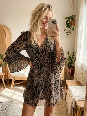 Sinsay - Wzorzysta sukienka mini - wielobarwny