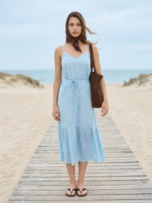 Sinsay - Wzorzysta wiskozowa sukienka midi na ramiączkach - błękitny