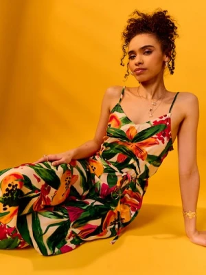 Sinsay - Wzorzysta wiskozowa sukienka midi na ramiączkach - wielobarwny