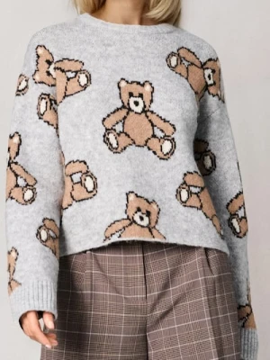Sinsay - Wzorzysty sweter w misie - szary