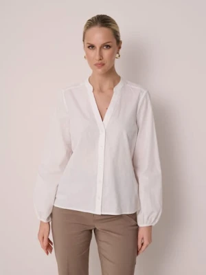 Sinsay - Żakardowa koszula z bufiastym rękawem - kremowy