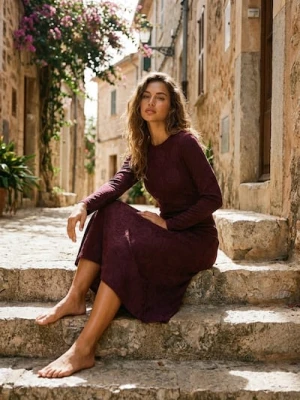 Sinsay - Żakardowa sukienka maxi w kwiaty - bordowy