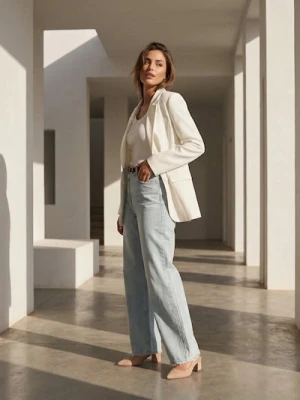 Sinsay - Żakiet z wiskozą i domieszką lnu - kremowy