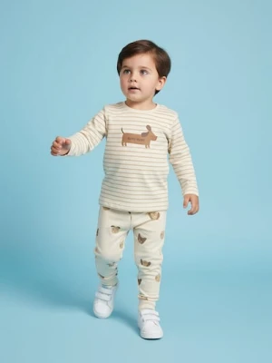 Sinsay - Zestaw bawełnianych koszulek z długim rękawem 2 pack - kremowy