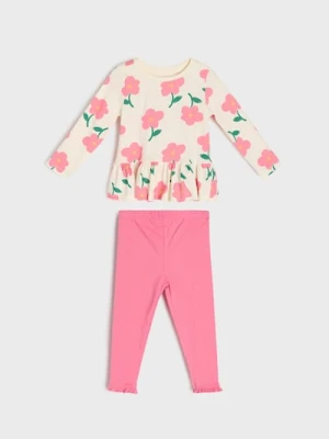 Sinsay - Zestaw bluzka i spodnie - kremowy