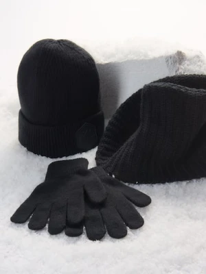 Sinsay - Zestaw: czapka, komin i rękawiczki - czarny