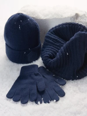 Sinsay - Zestaw: czapka, komin i rękawiczki - granatowy