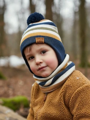 Sinsay - Zestaw: Czapka z kominem w paski - granatowy