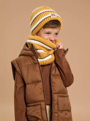 Sinsay - Zestaw: Czapka z kominem w paski z ozdobną naszywką - żółty