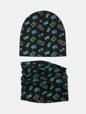 Sinsay - Zestaw: Czapka z kominem ze wzorem gamingowym - czarny