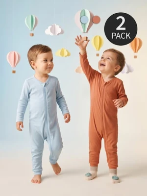 Sinsay - Zestaw pajacyków niemowlęcych zapinanych na suwak 2 pack - brązowy