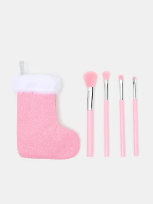 Sinsay - Zestaw pędzli do makijażu w etui w kształcie świątecznej skarpety 4 pack - wielobarwny