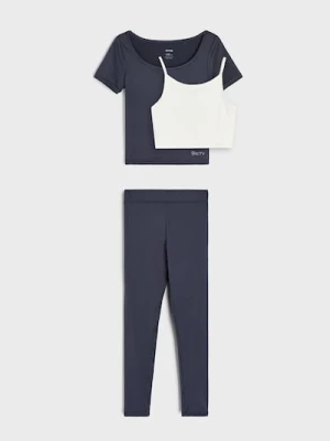 Sinsay - Zestaw sportowy: spodnie, koszulka i stanik - szary