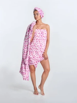 Sinsay - Zestaw: Szlafrok, ręcznik i ręcznik do włosów - różowy