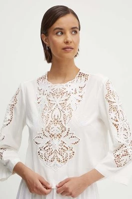 Sisley bluzka bawełniana damska kolor biały gładka