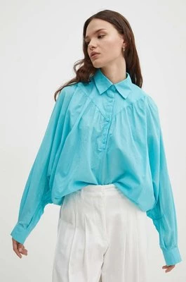 Sisley bluzka bawełniana damska kolor niebieski gładka