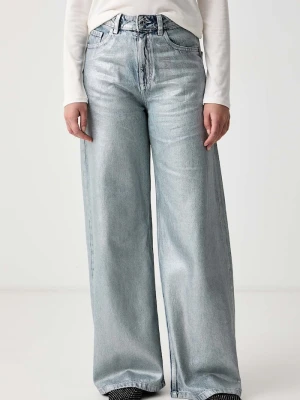 Sisley jeansy wide leg damskie niebieski