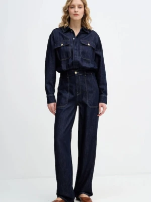 Sisley kombinezon jeansowy kolor granatowy z kołnierzykiemm 447ZLT00Q